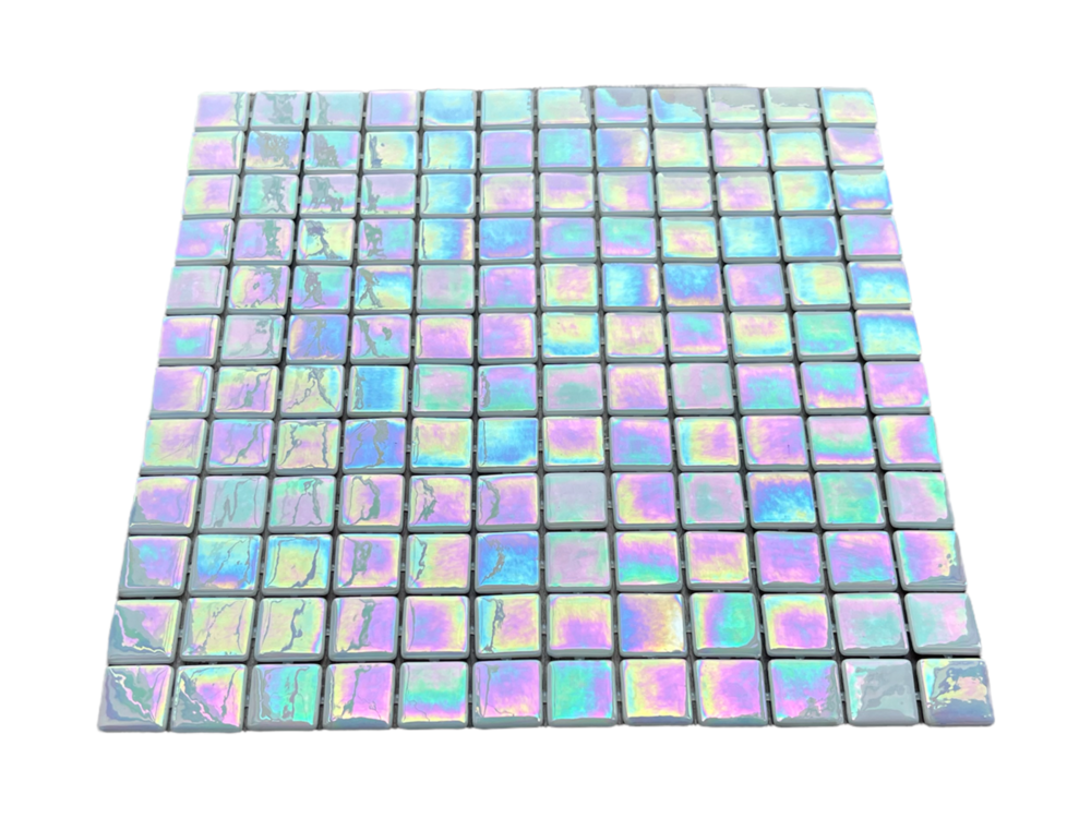 Tenedos White 1x1 Square Iridescent Recycled Glass Mosaic Floor and Wall Tile for Kitchen Backsplash, Swimming Pool Tile, Bathroom Wall, Accent Wall