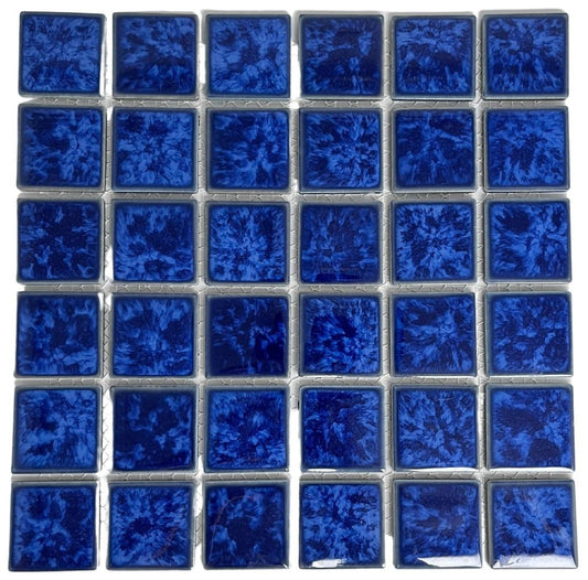 Tenedos Ultramarine Blue with Water Splash Effect Square 2x2 Porcelain Pool Mosaic Floor and Wall Tile for Backsplash, Kitchen, Bathroom, Swimming Pool