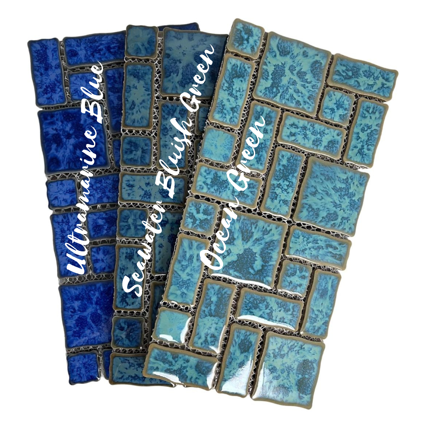 Tenedos TGLFD-RDM-PL Seawater Bluish Green Random Sized Porcelain Glazed Pool Mosaic Floor and Wall Tile for Backsplash, Kitchen, Bathroom, Swimming Pool