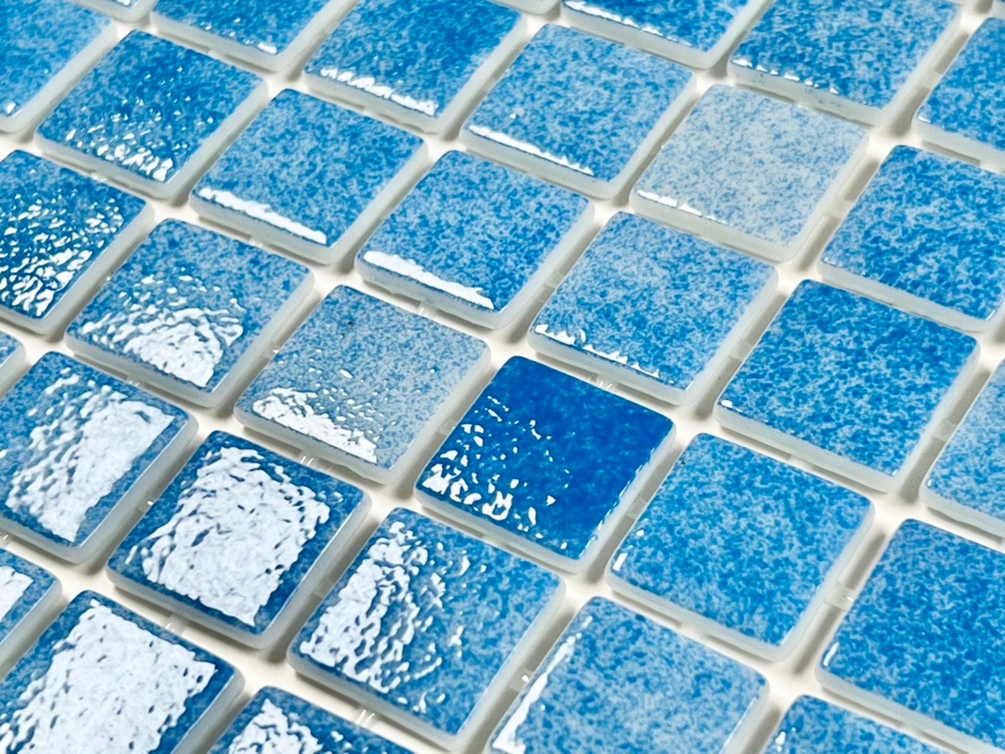 Tenedos Capri Blue Recycled Glass Mosaic Wall Floor Tile Square 7/8 Inch Pattern for Kitchen Backsplash, Swimming Pool Tile, Bathroom Wall, Accent Wall