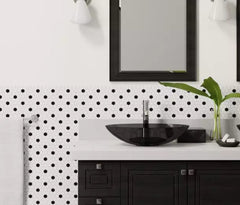 Hexagon White with Black Dots Porcelain Mosaic Floor and Wall Tile Matte Look for Kitchen Backsplash, Bathroom Wall, Accent Wall