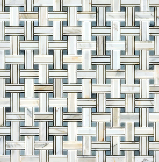 Calacatta Gold & Gray Kenzy Basketweave Marble Mosaic Honed