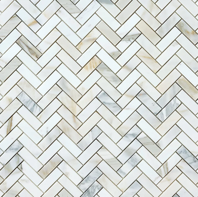 Calacatta Gold 1x3 Herringbone Marble Mosaic Honed