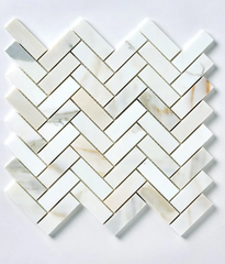 Calacatta Gold 1x3 Herringbone Marble Mosaic Honed