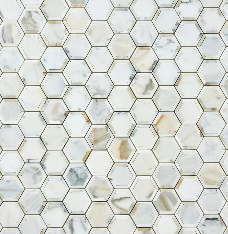 Calacatta Gold Framed Hexagon Marble Mosaic Honed