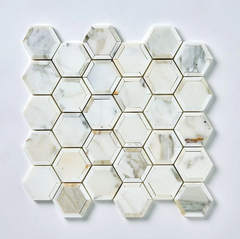 Calacatta Gold Framed Hexagon Marble Mosaic Honed