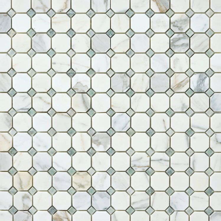 Calacatta Gold & Green Octagon Marble Mosaic Honed