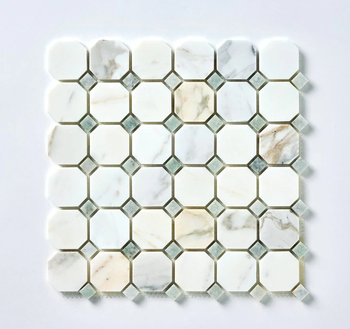 Calacatta Gold & Green Octagon Marble Mosaic Honed