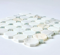 Calacatta Gold & Green Octagon Marble Mosaic Honed