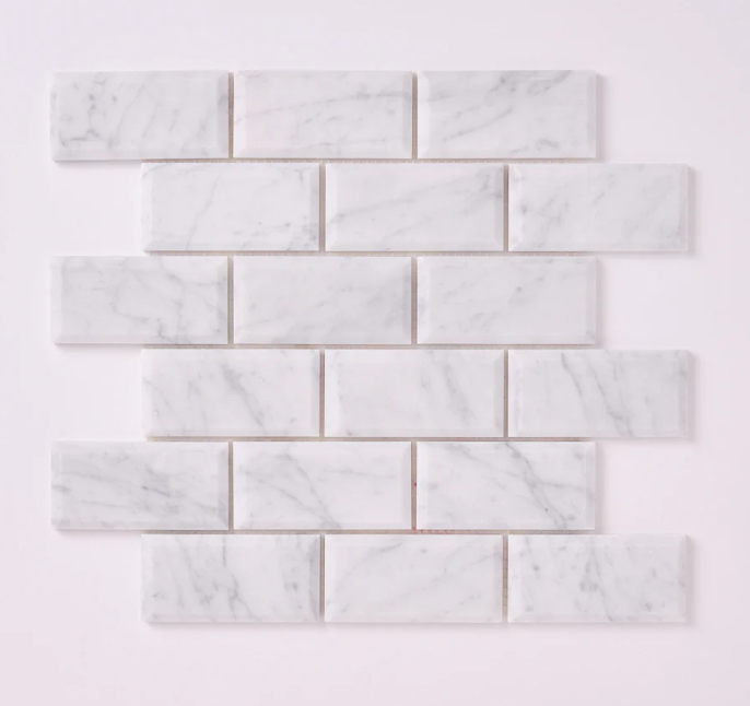 Carrara White Marble 2x4 Beveled Mosaic Honed HTC 1 piece