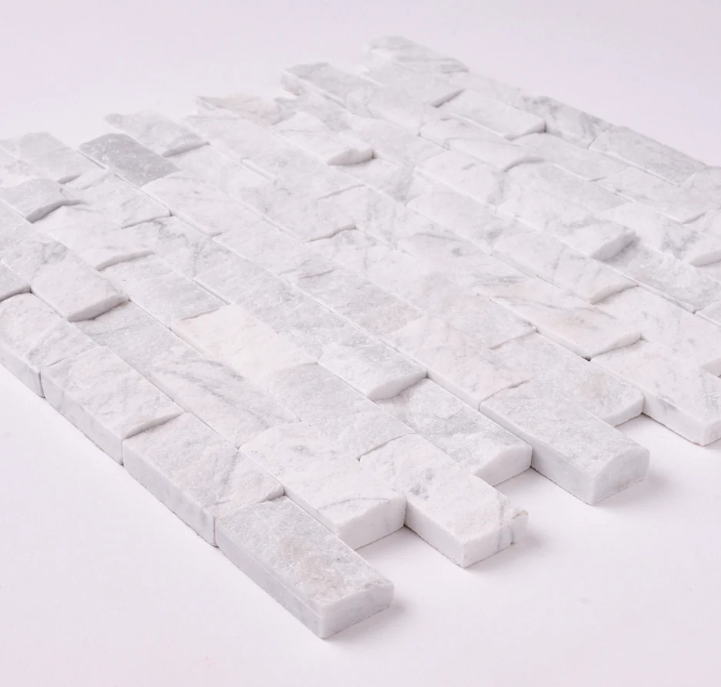Carrara White Marble 1x2 Split-Faced Mosaic Tile HTC 1 piece