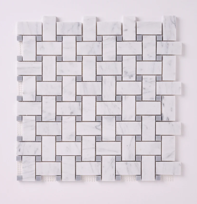 Carrara White Basketweave with Blue Marble Honed 1 piece