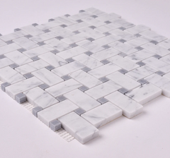 Carrara White Basketweave with Blue Marble Honed 1 piece