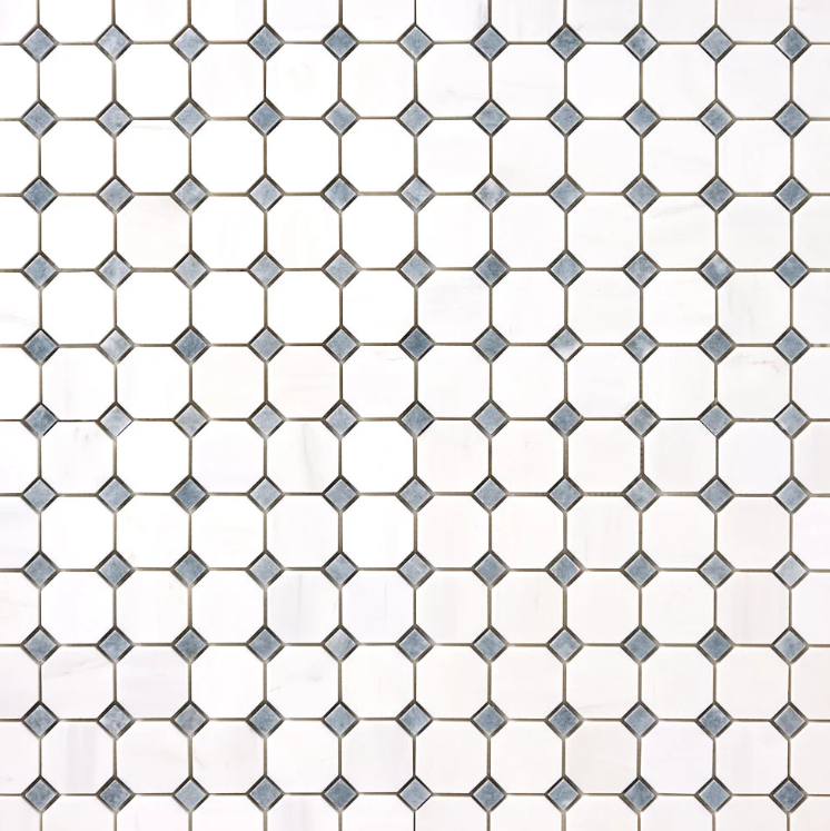 Bianco Dolomite Octagon with Gray Dots Mosaic Polished