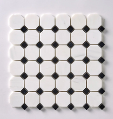 Bianco Dolomite Octagon with Black Dots Mosaic HONED HTC