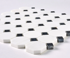 Bianco Dolomite Octagon with Black Dots Mosaic HONED HTC