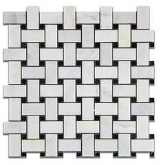 Calacatta Cressa (Asian Statuary) Basketweave with Black Marble honed HTC-1 sqft