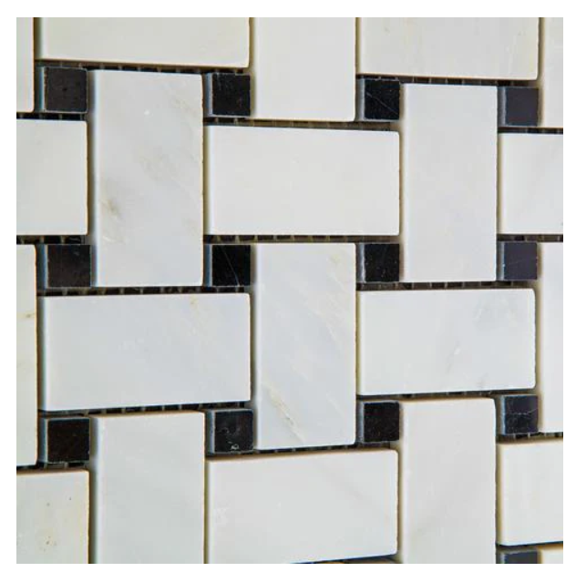 Calacatta Cressa (Asian Statuary) Basketweave with Black Marble honed HTC-1 sqft