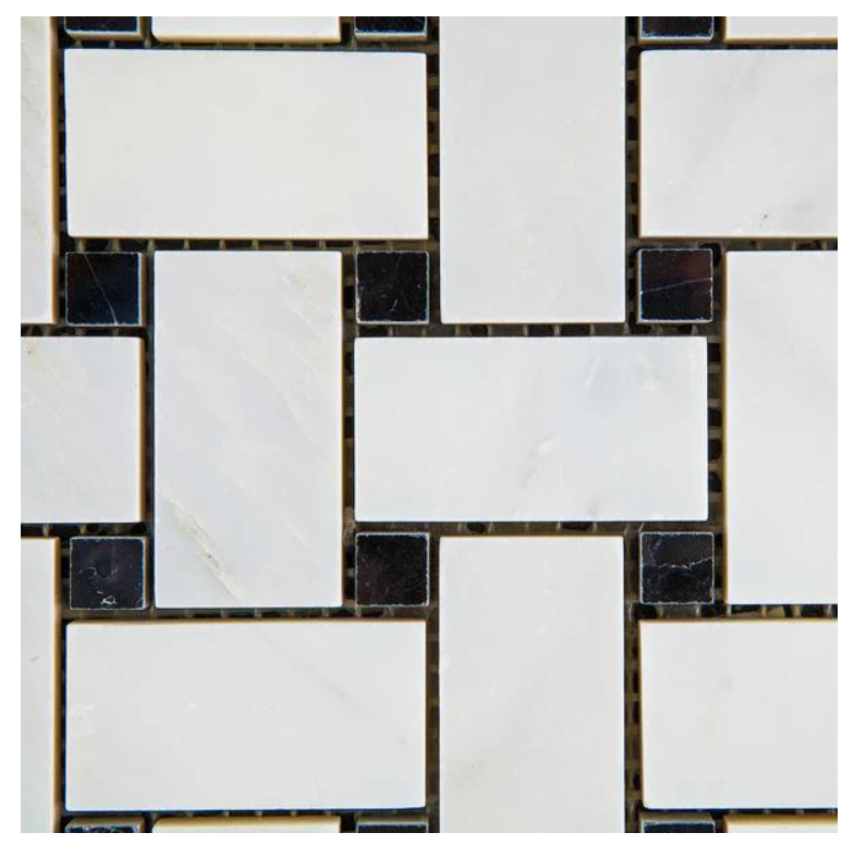 Calacatta Cressa (Asian Statuary) Basketweave with Black Marble honed HTC-1 sqft