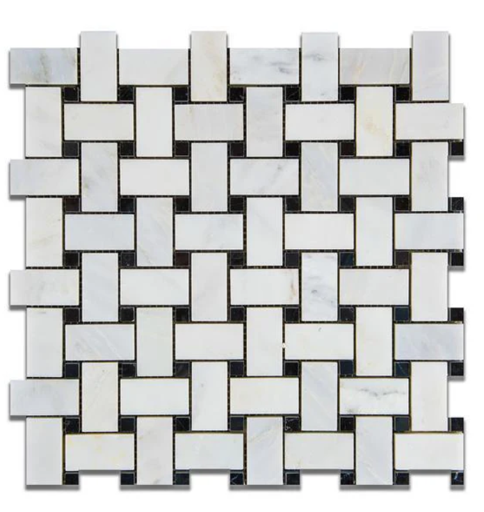 Calacatta Cressa (Asian Statuary) Basketweave with Black Marble honed HTC-1 sqft