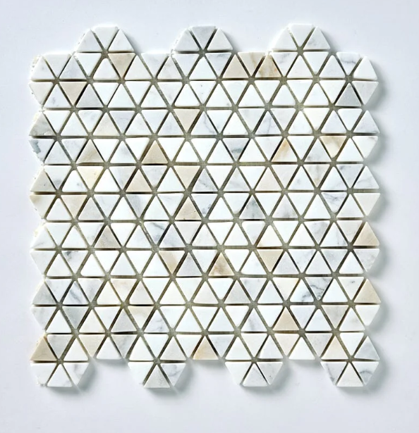 Calacatta Gold Triangular Hex Tumbled Marble Mosaic Tumbled