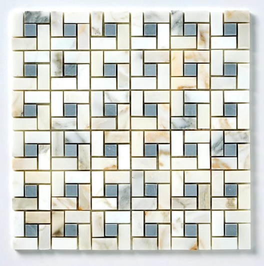 Calacatta Gold & Gray Pinwheel Marble Mosaic Polished