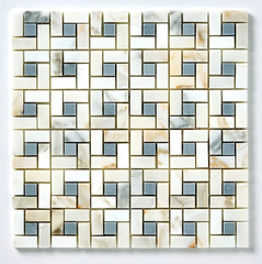 Calacatta Gold & Gray Pinwheel Marble Mosaic Polished