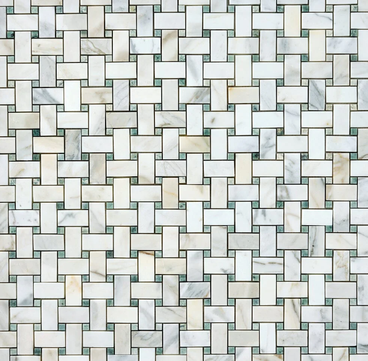 Calacatta Verde Basketweave Mosaic Honed-1 sqft