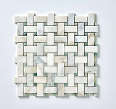 Calacatta Verde Basketweave Mosaic Honed-1 sqft