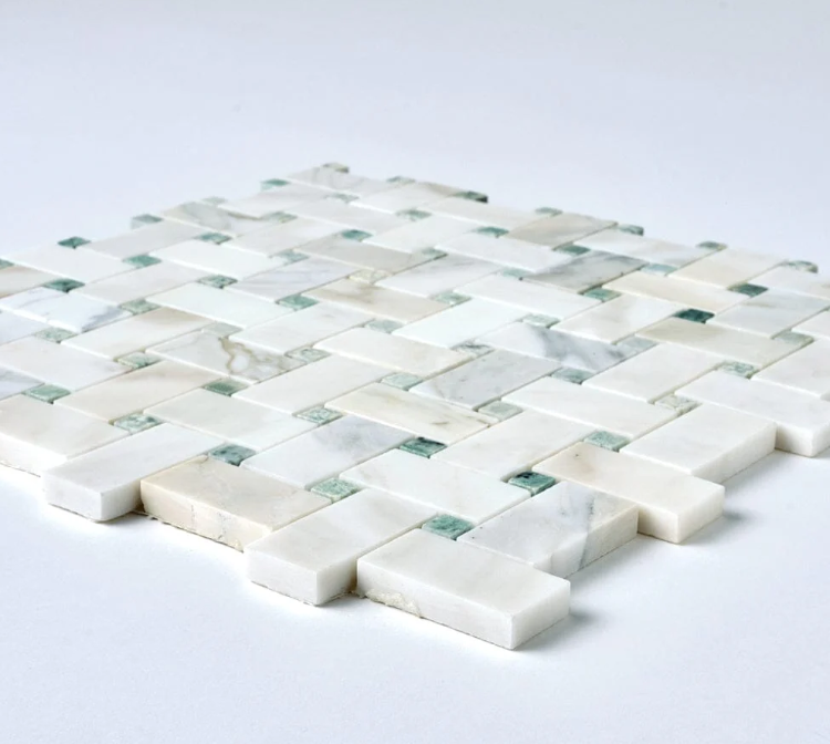 Calacatta Verde Basketweave Mosaic Honed-1 sqft