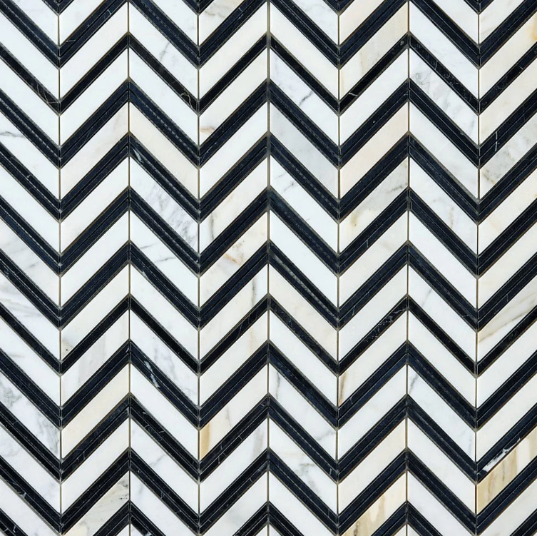 Calacatta Noir Grand Chevron Marble Mosaic Honed