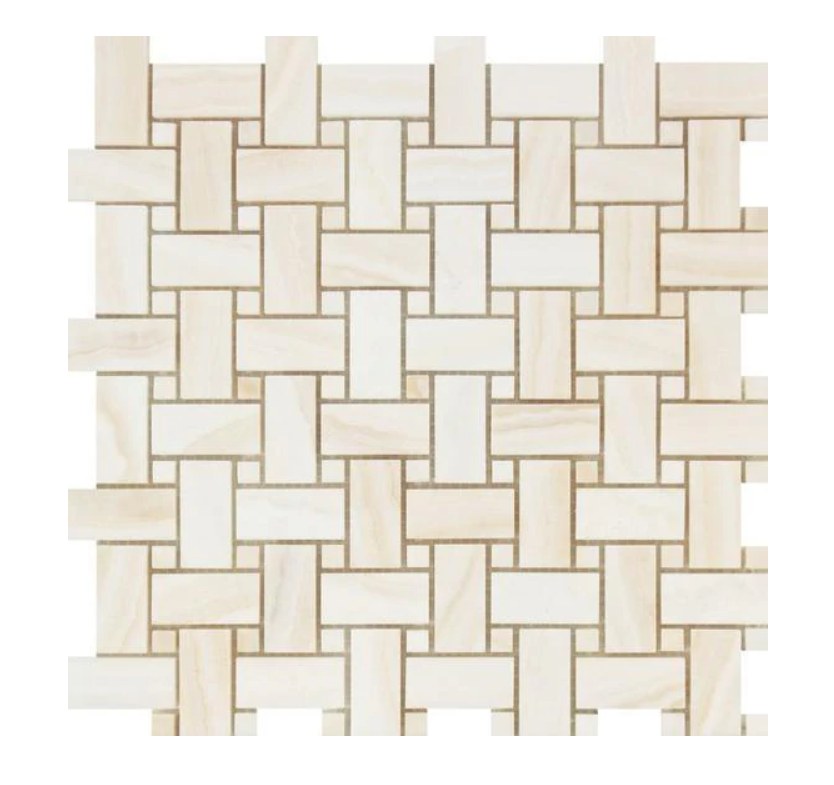 White Onyx Vein Cut Basketweave Mosaic Tile Polished