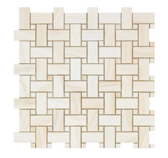 White Onyx Vein Cut Basketweave Mosaic Tile Polished