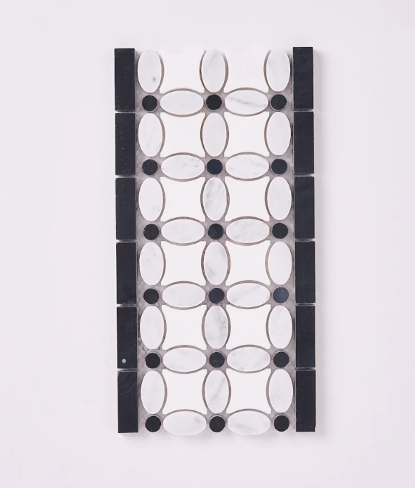 Florita Thassos + White Carrara + Black Marble Border Honed