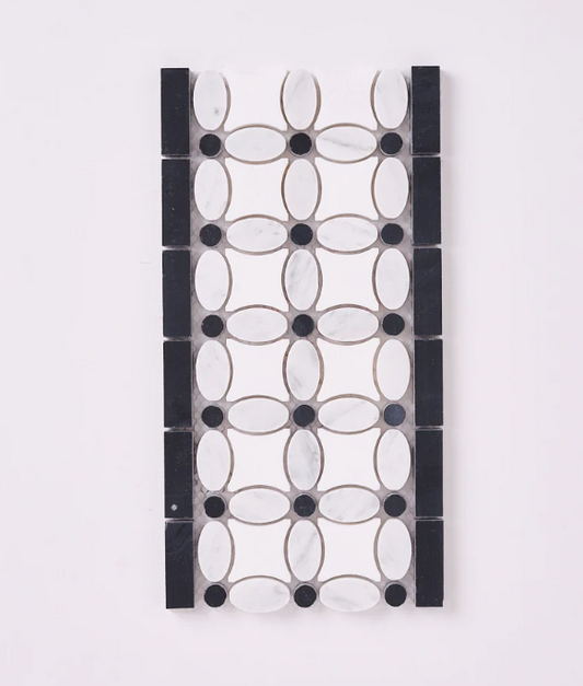Florita Thassos + White Carrara + Black Marble Border Honed
