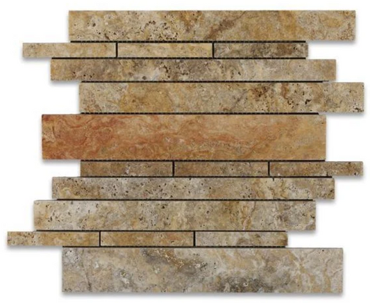 Scabos Travertine Honed Random Strip Mosaic Tile HTC