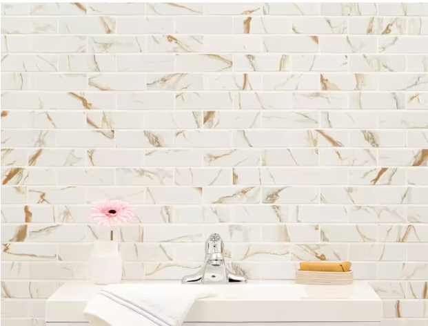 Calacatta Gold Subway 12 in. x 12 in. Matte Porcelain Mosaic Floor and Wall Tile (0.93 sq. ft./Each)