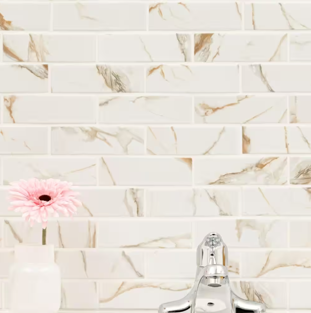 Calacatta Gold Subway 12 in. x 12 in. Matte Porcelain Mosaic Floor and Wall Tile (0.93 sq. ft./Each)