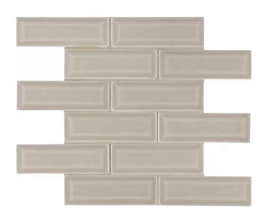 Portico Pearl Beveled 12 in x 12 in. Glossy Crackled Ceramic Mesh-Mounted Mosaic Wall Tile by MSI (10 sq. ft./Case) 94