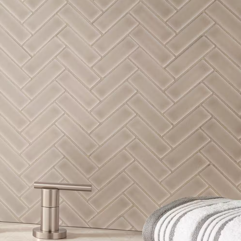 Portico Pearl Herringbone 11 in. x 12 in. Glossy Crackled Ceramic Mesh-Mounted Mosaic Tile by MSI (9.86 sq. ft./Case)