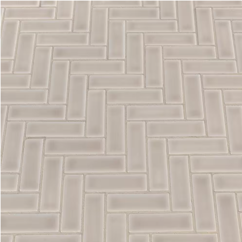 Portico Pearl Herringbone 11 in. x 12 in. Glossy Crackled Ceramic Mesh-Mounted Mosaic Tile by MSI (9.86 sq. ft./Case)