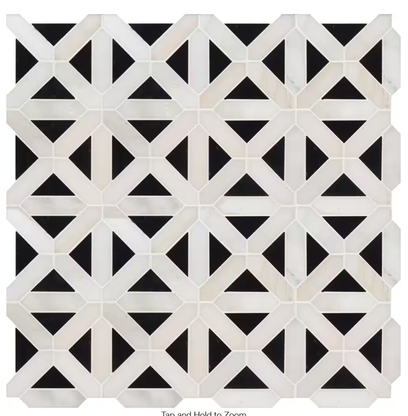 Calacatta Gold Italian Marble with Nero Marquina Black Triangles Geometrica Mosaic Tile Honed (Matte)