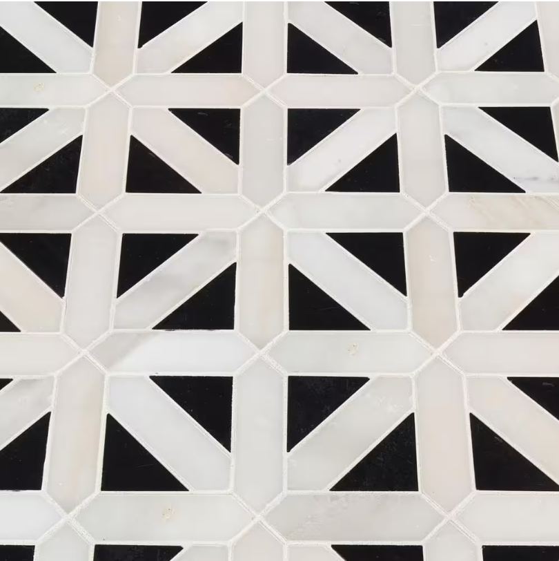 Calacatta Gold Italian Marble with Nero Marquina Black Triangles Geometrica Mosaic Tile Honed (Matte)