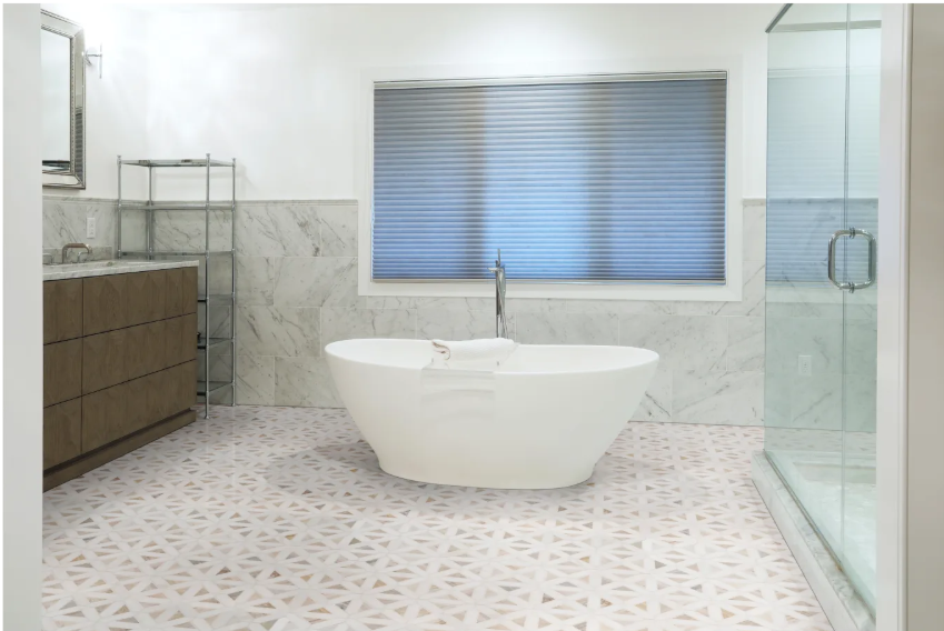 Calacatta Gold Italian Marble with Carrara White Triangles Geometrica Mosaic Tile Polished (Glossy)