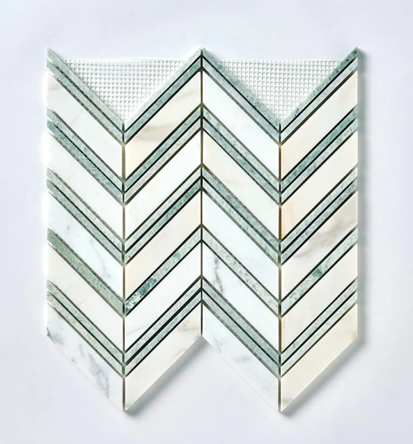 Calacatta Gold & Green Grand Chevron Marble Mosaic Polished