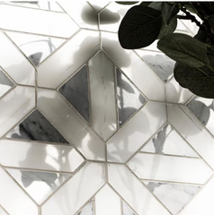 Calacatta Gold Italian Marble with Bardiglio Gray Triangles Geometrica Mosaic Tile Polished(Glossy)