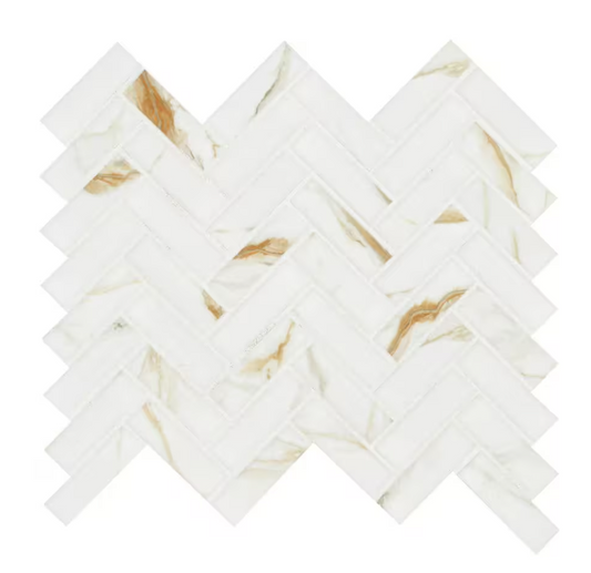 Calacatta Gold Herringbone 11 in. x 12 in. Matte Porcelain Mesh-Mounted Mosaic Floor, Wall Tile by MSI