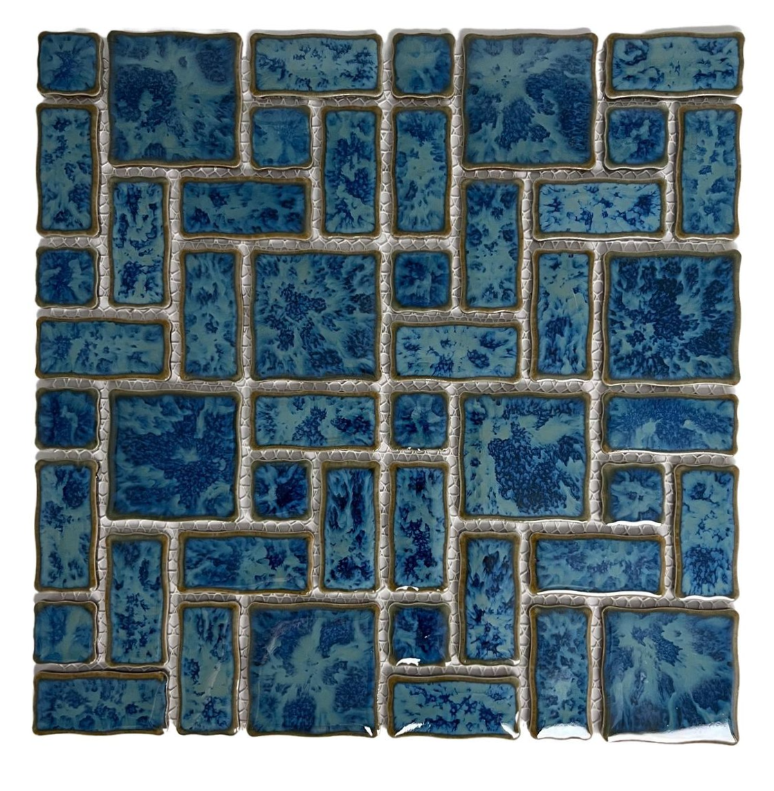 Tenedos TGLFD-RDM-PL Seawater Bluish Green Random Sized Porcelain Glazed Pool Mosaic Floor and Wall Tile for Backsplash, Kitchen, Bathroom, Swimming Pool