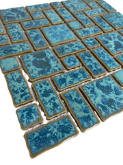 Tenedos TBHMD-RDM-PL Ocean Green Jellyfish Random Sized Porcelain Glazed Pool Mosaic Floor and Wall Tile for Backsplash, Kitchen, Bathroom, Swimming Pool