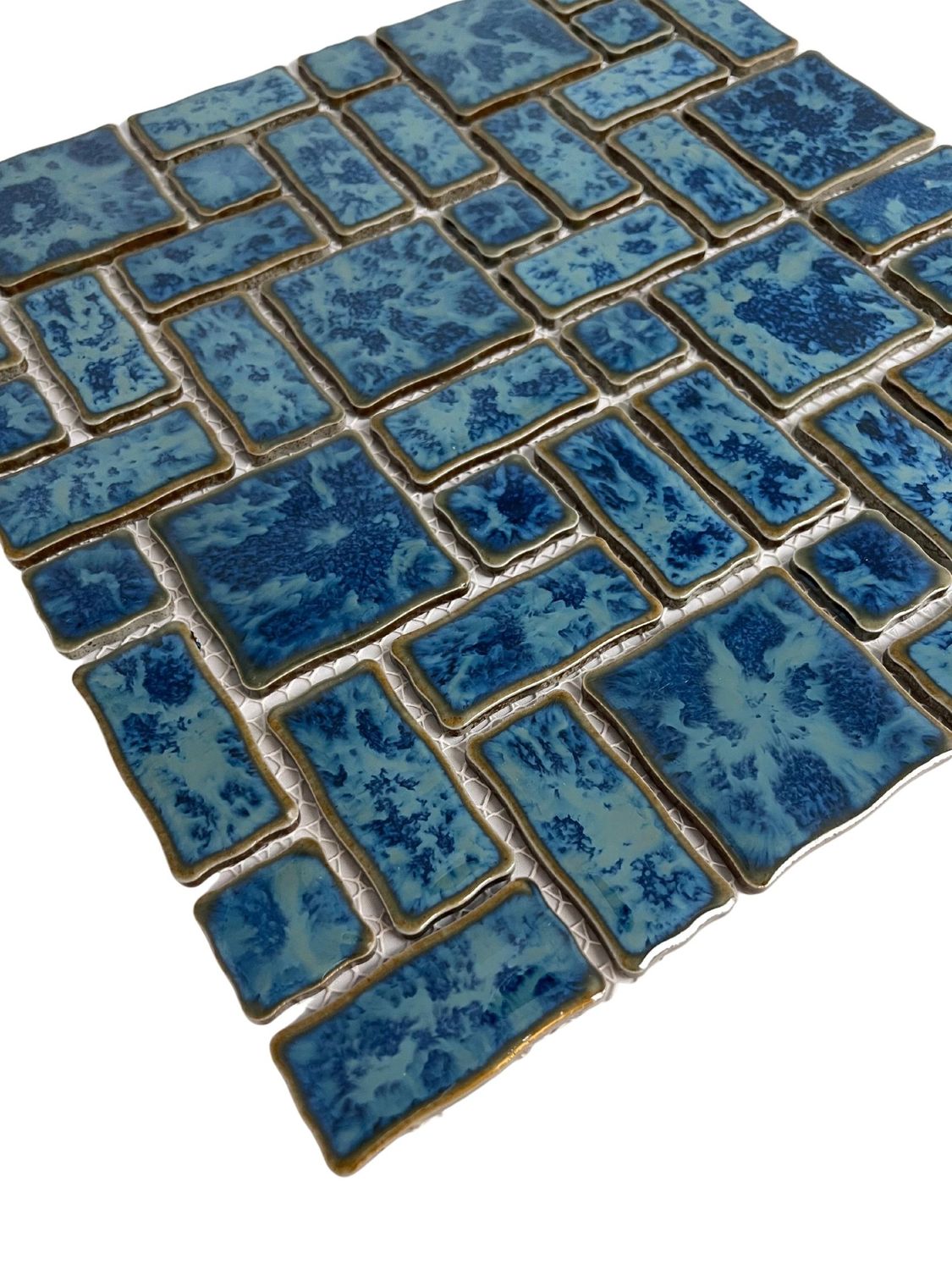 Tenedos TGLFD-RDM-PL Seawater Bluish Green Random Sized Porcelain Glazed Pool Mosaic Floor and Wall Tile for Backsplash, Kitchen, Bathroom, Swimming Pool